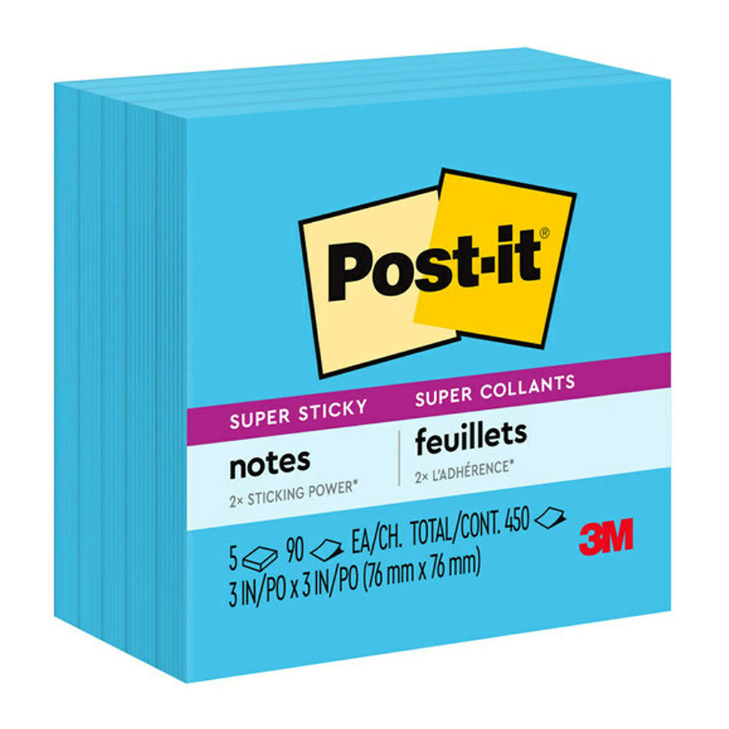 Post-it Super Sticky Notes 654-5SSBE 76x76mm Electric Blue, Pack of 5 - Cafe Supply