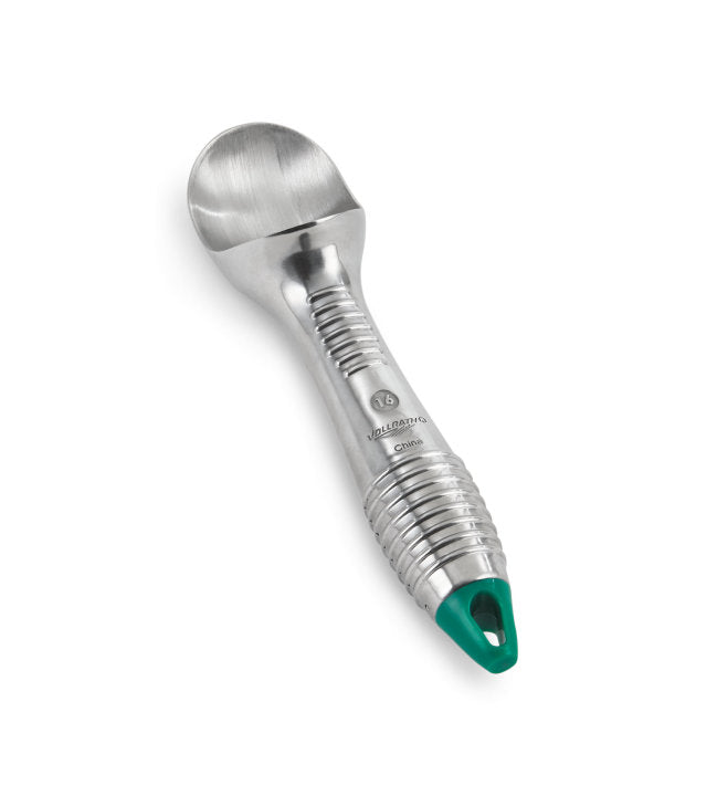 2 ½-ounce aluminum ice cream scoop with green end - Cafe Supply