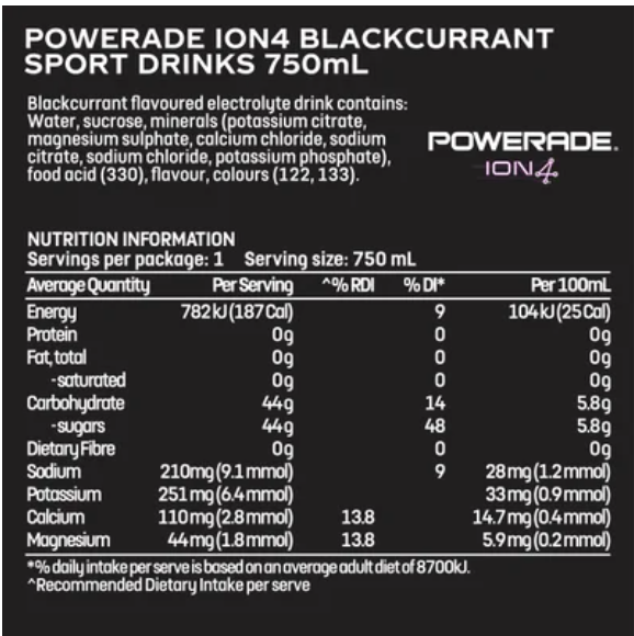 Powerade ION4 Blackcurrant Sports Drink 750ml - Cafe Supply