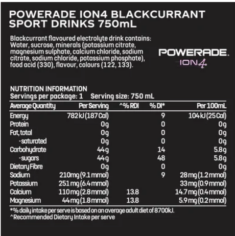Powerade ION4 Blackcurrant Sports Drink 750ml - Cafe Supply