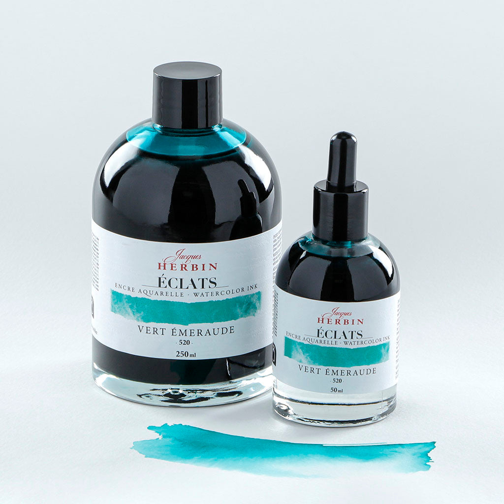 Jacques Herbin Eclats Watercolour Ink 520 Emerald Green 250ml - Cafe Supply