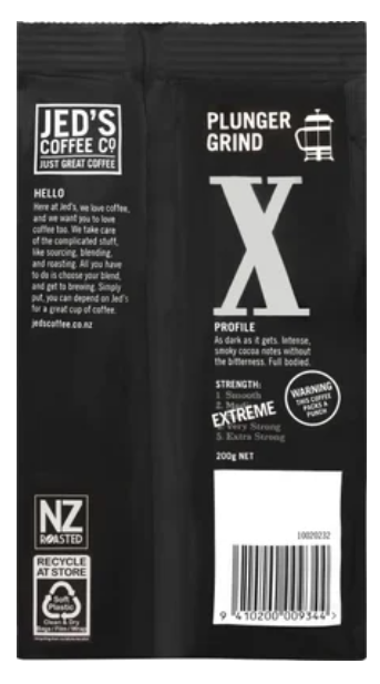 Jed's Coffee Co. X Extreme Strength Plunger Grind Coffee 200g - Cafe Supply