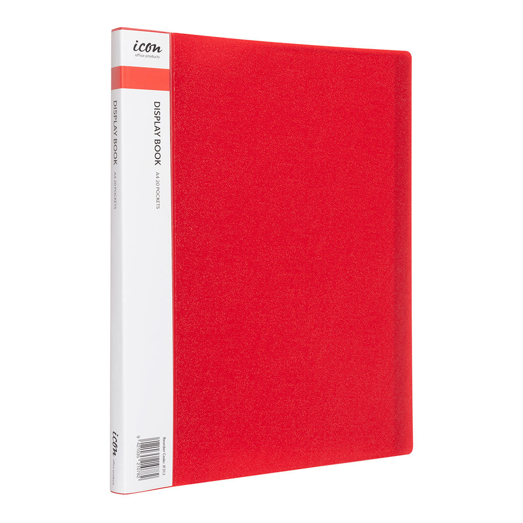 Icon Display Book A4 with Insert Spine 20 Pocket Red - Cafe Supply