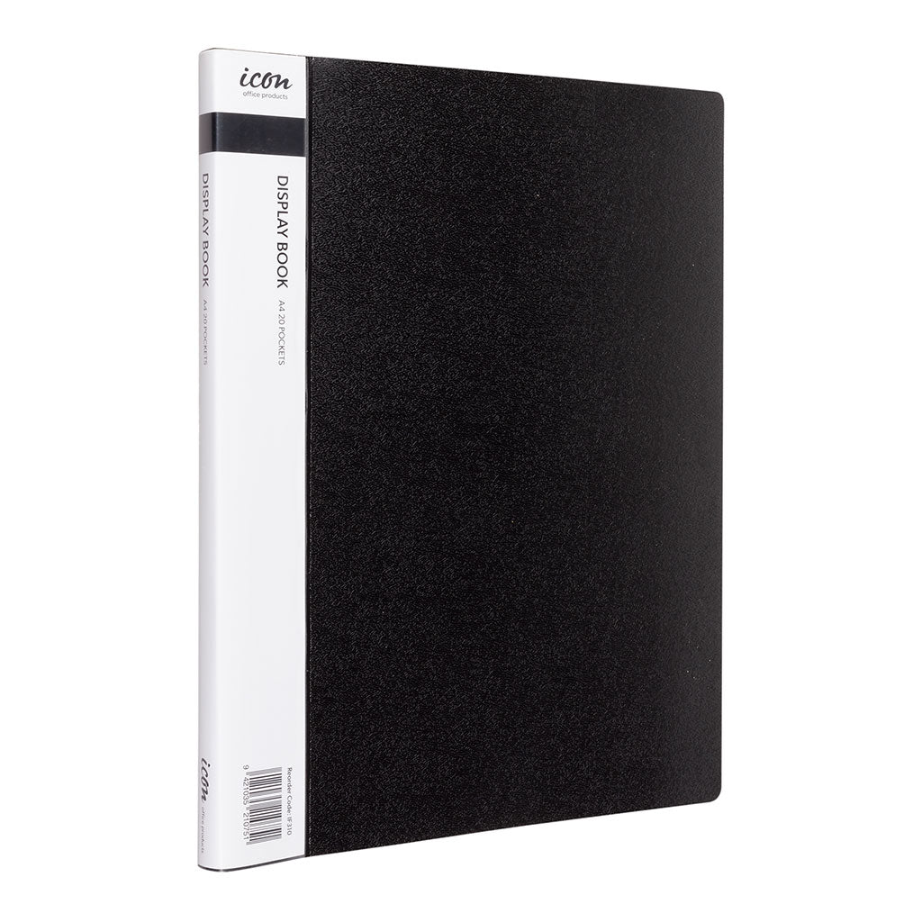 Icon Display Book A4 with Insert Spine 20 Pocket Black - Cafe Supply