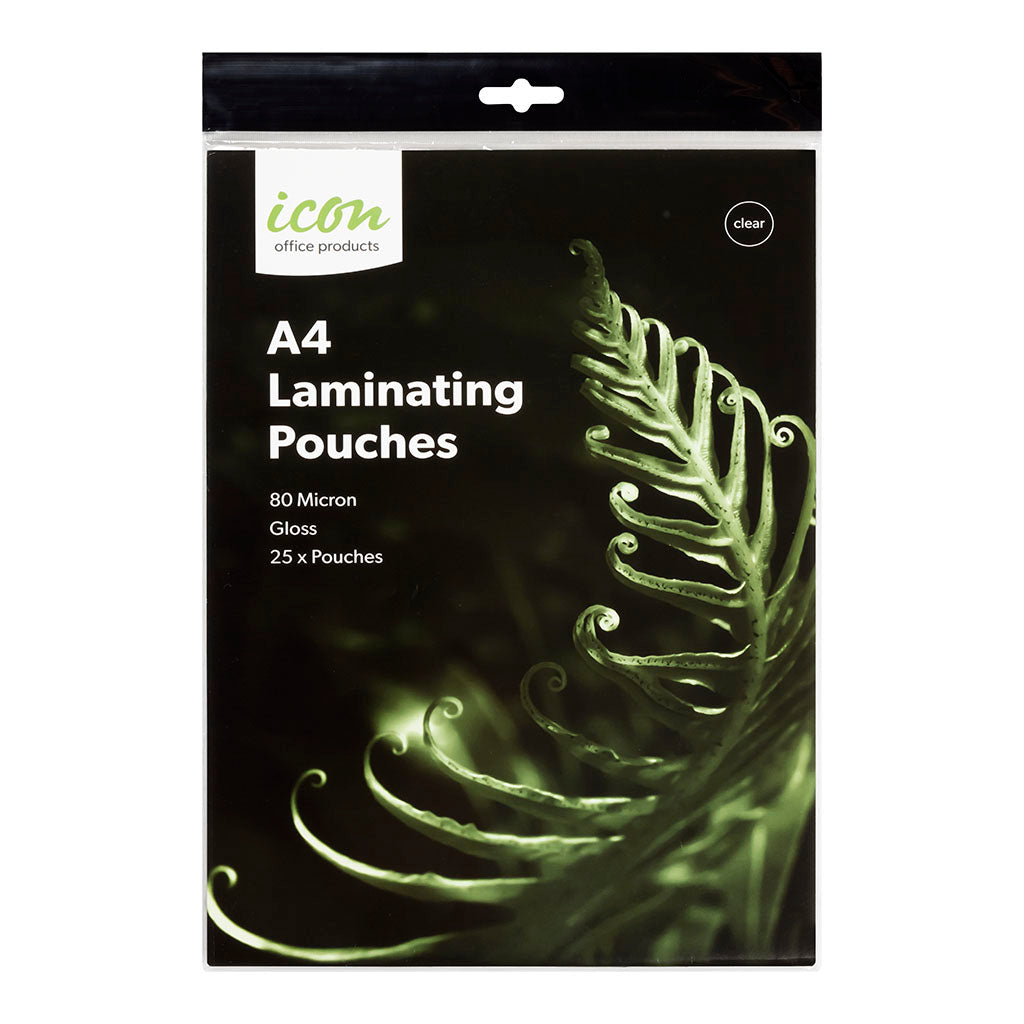 Icon Laminating Pouches A4 Gloss 80mic, Pack of 25 - Cafe Supply