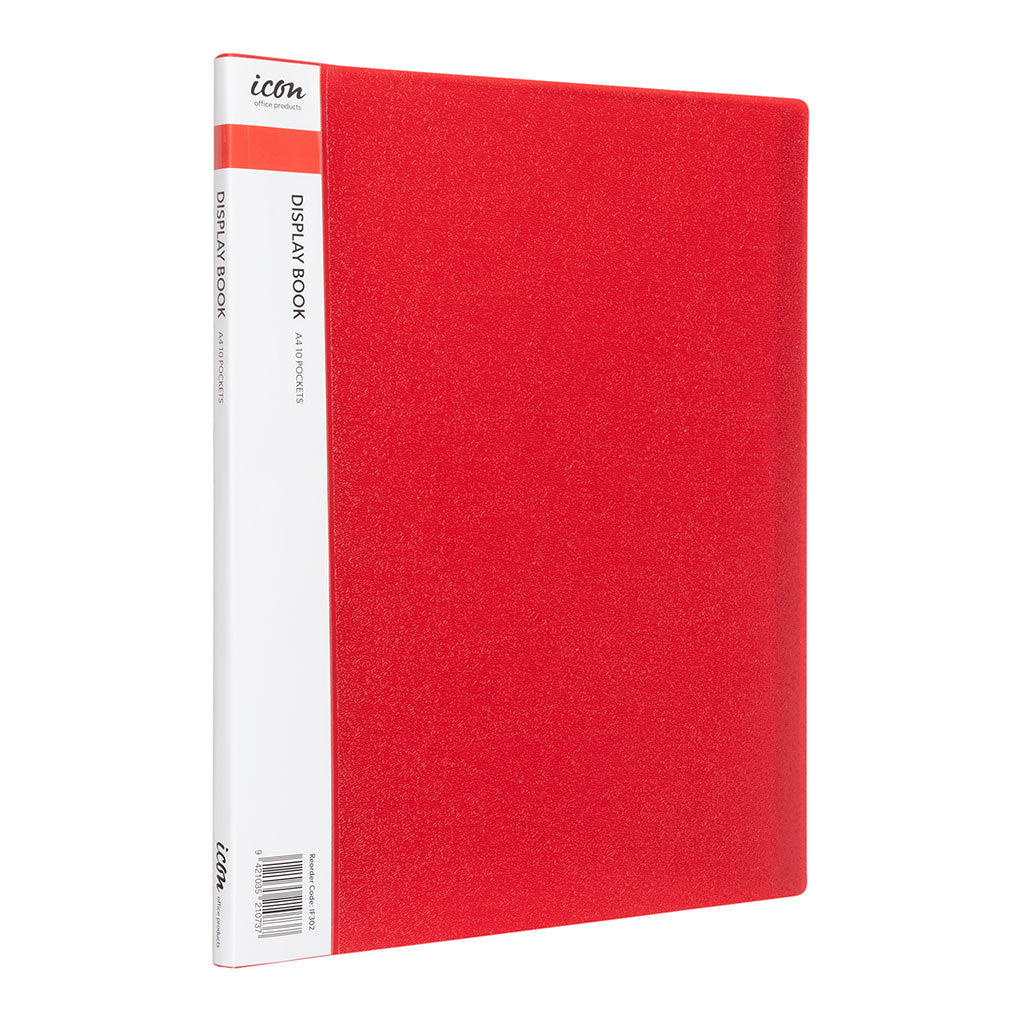 Icon Display Book A4 with Insert Spine 10 Pocket Red - Cafe Supply