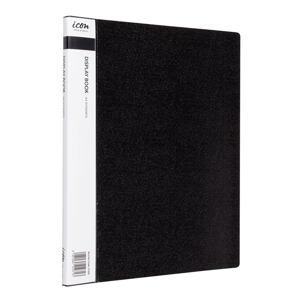 Icon Display Book A4 with Insert Spine 10 Pocket Black - Cafe Supply