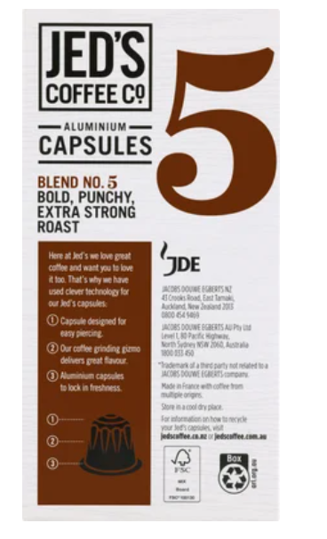 Jed's Coffee Co. #5 Extra Strong Coffee Capsules 10pk - Cafe Supply