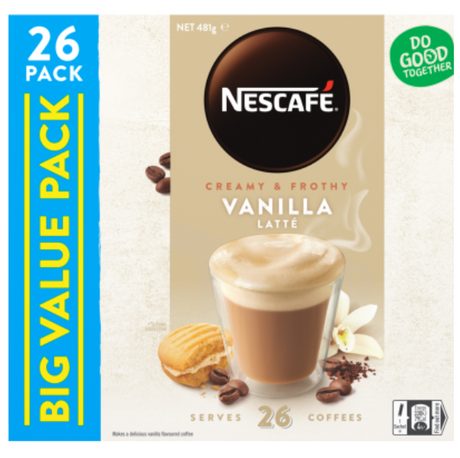 Nescafe Vanilla Latte Coffee Sachets Value Pack 26pk - Cafe Supply