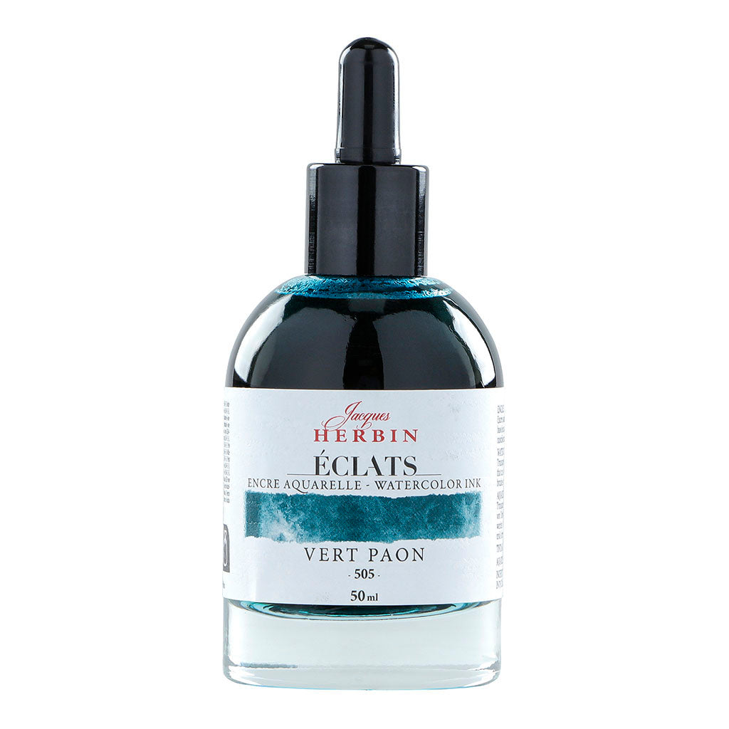 Jacques Herbin Eclats Watercolour Ink 505 Peacock Green 50ml - Cafe Supply