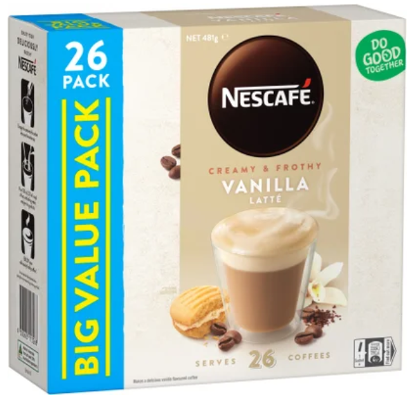 Nescafe Vanilla Latte Coffee Sachets Value Pack 26pk - Cafe Supply
