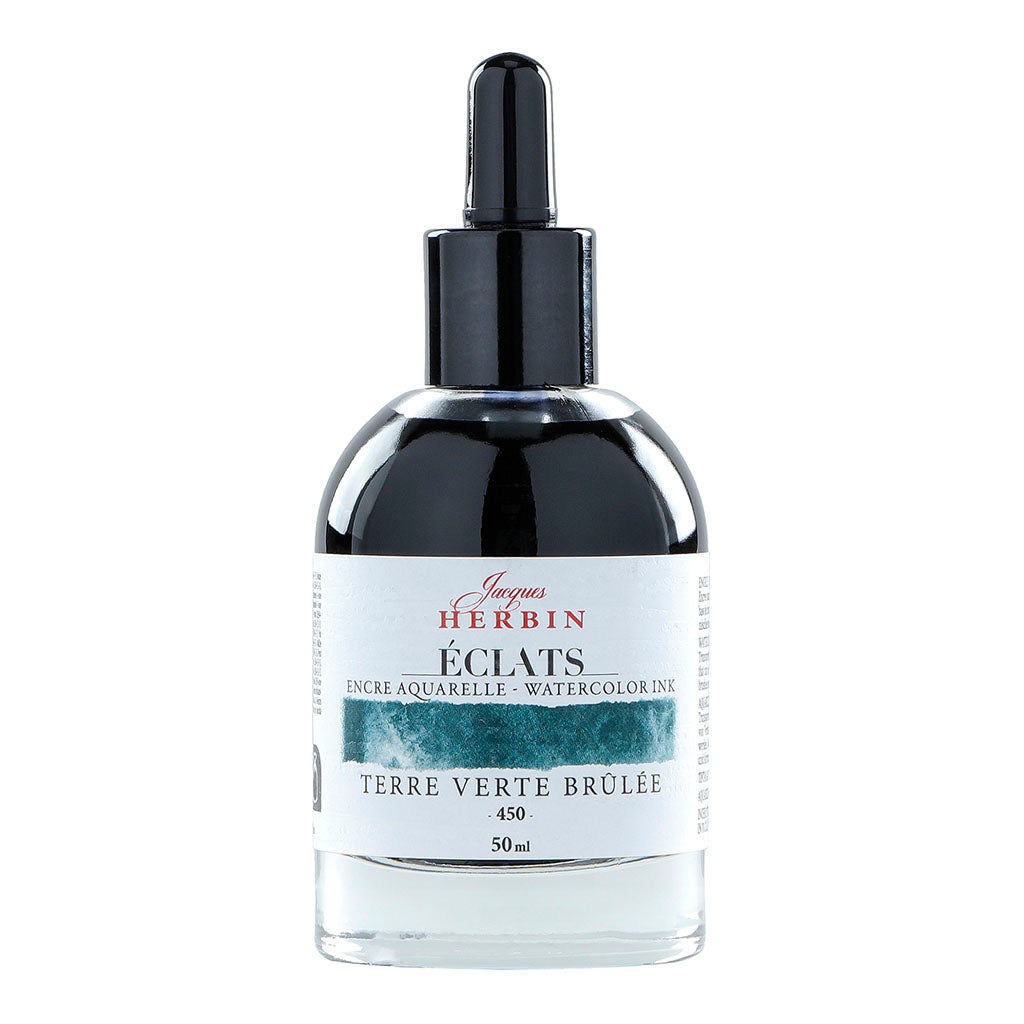 Jacques Herbin Eclats Watercolour Ink 450 Burnt Green Earth 50ml - Cafe Supply