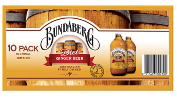 Bundaberg Diet Ginger Beer 10 x 375ml - Cafe Supply