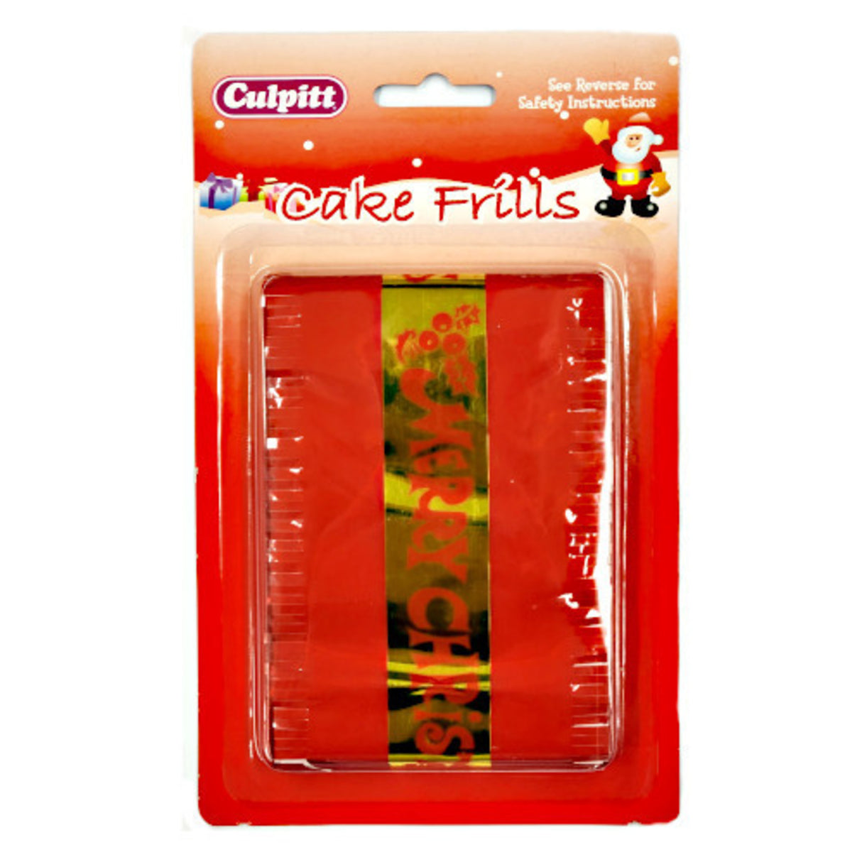 Gold Merry Xmas Cake Frill on Red (914mm , 83mm width) - Cafe Supply