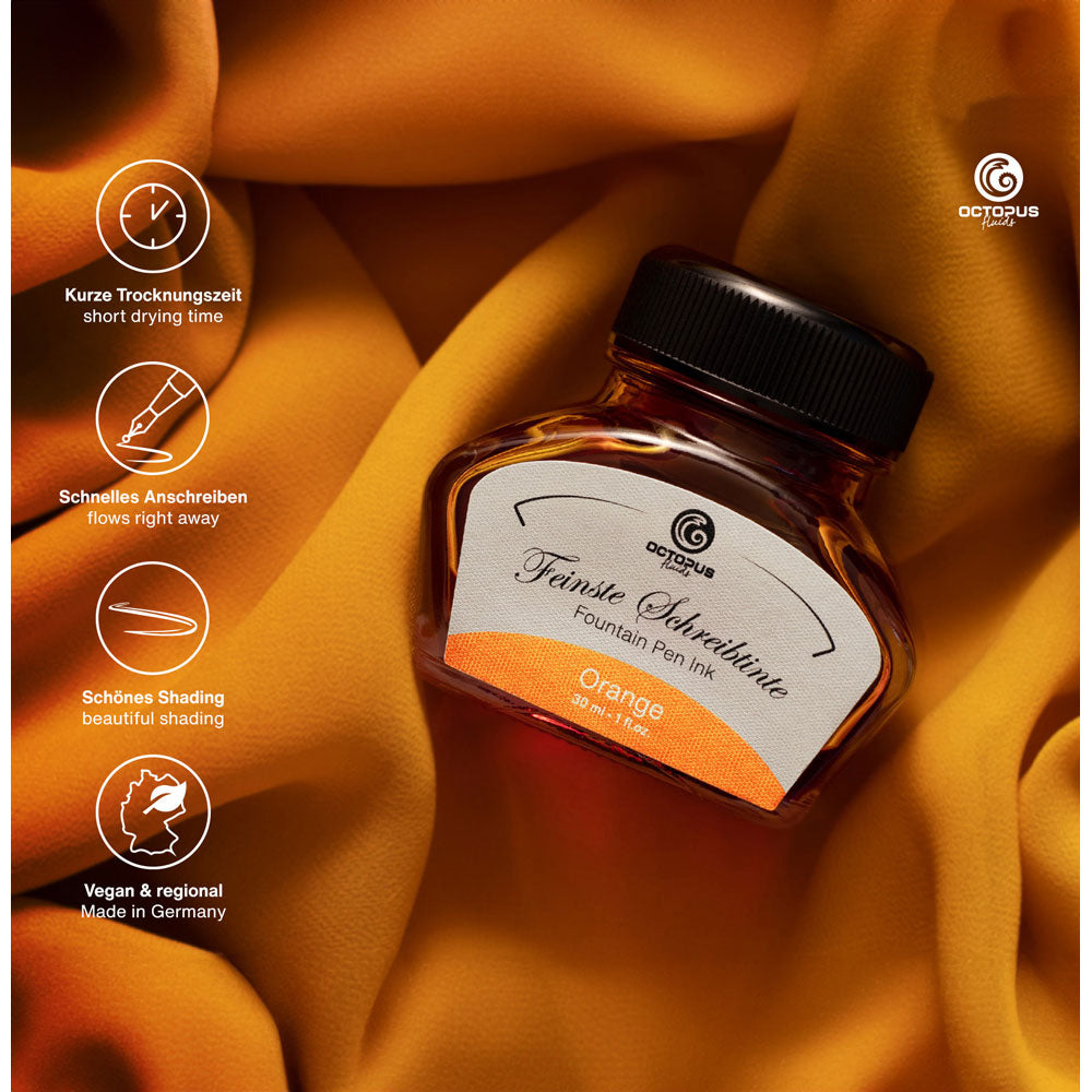 Octopus Fluids Fountain Pen Ink Orange 30ml - Cafe Supply