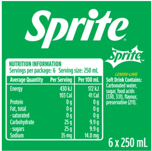 Sprite Natural Flavour Soft Drink Mini Cans 6 x 250ml - Cafe Supply