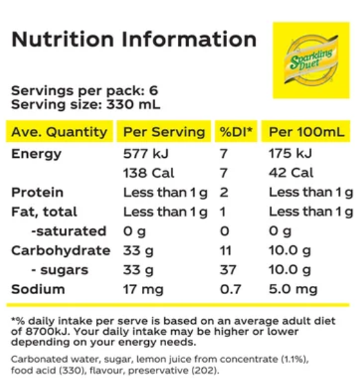 Schweppes Sparkling Duet Lemon Soft Drink Cans 6 x 330ml - Cafe Supply