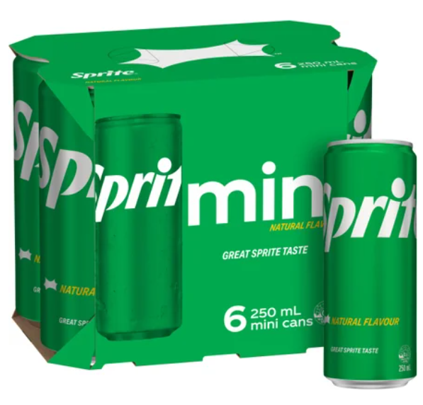 Sprite Natural Flavour Soft Drink Mini Cans 6 x 250ml - Cafe Supply