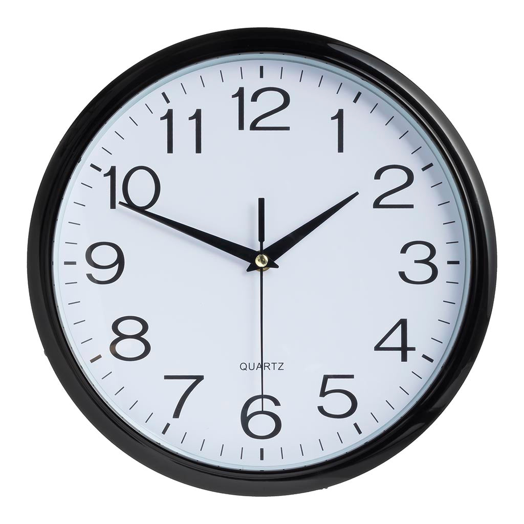 Italplast Quartz Wall Clock 30cm White, Black Trim - Cafe Supply