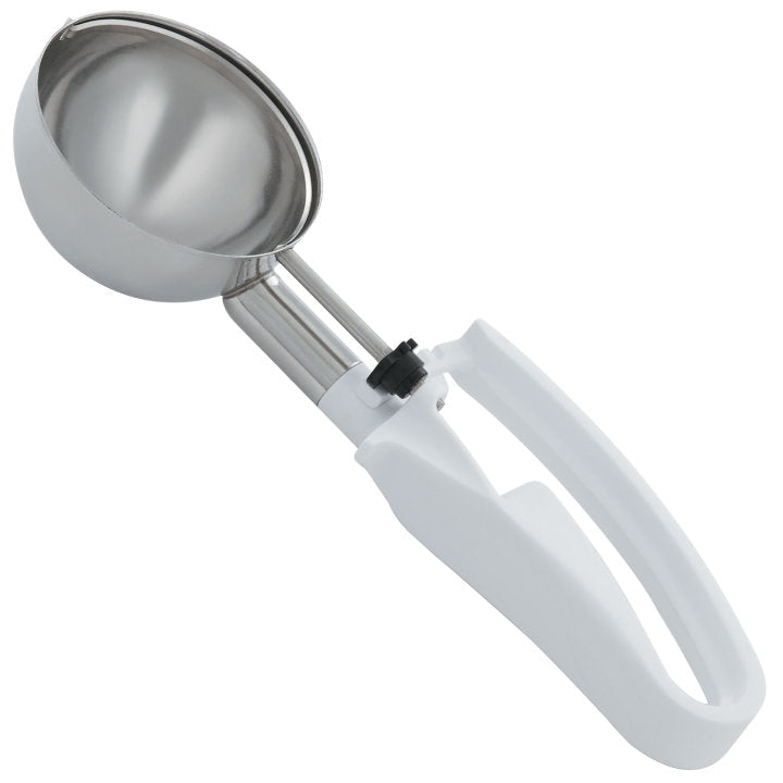4 7/10-ounce disher with white squeeze handle - Cafe Supply