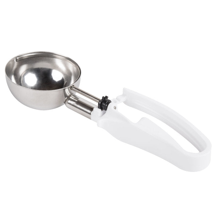 4 7/10-ounce disher with white squeeze handle - Cafe Supply