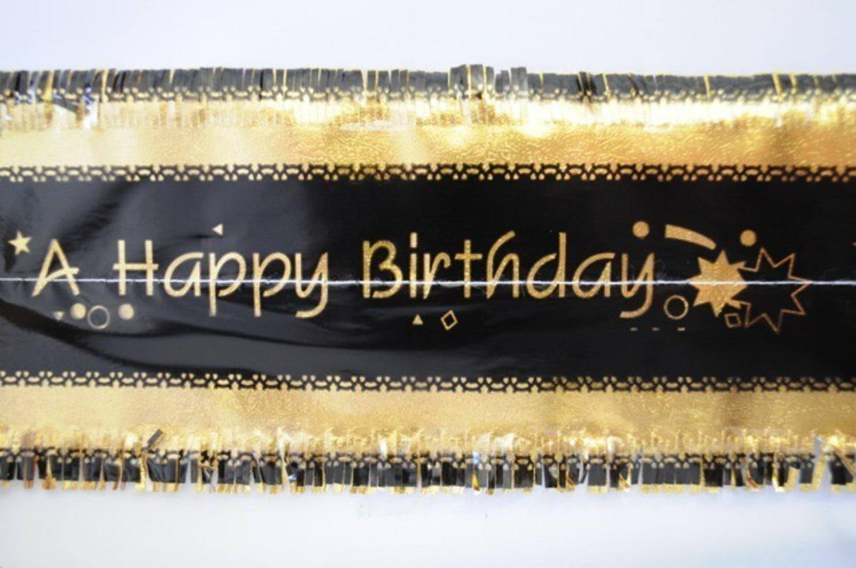 Happy Birthday Band 1m x 76mm wide Gold on Black - Cafe Supply