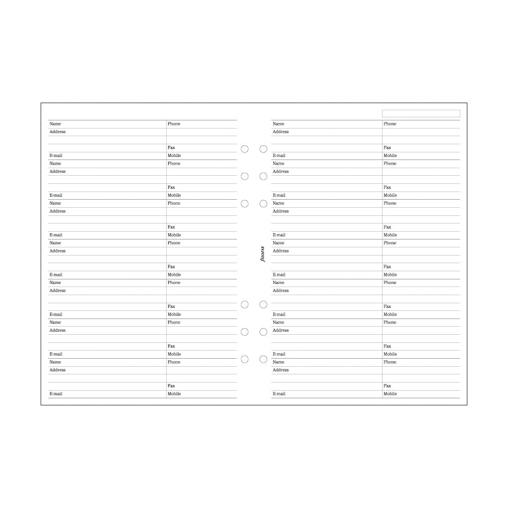 Filofax A5 Name/Address/Phone Refill - Cafe Supply