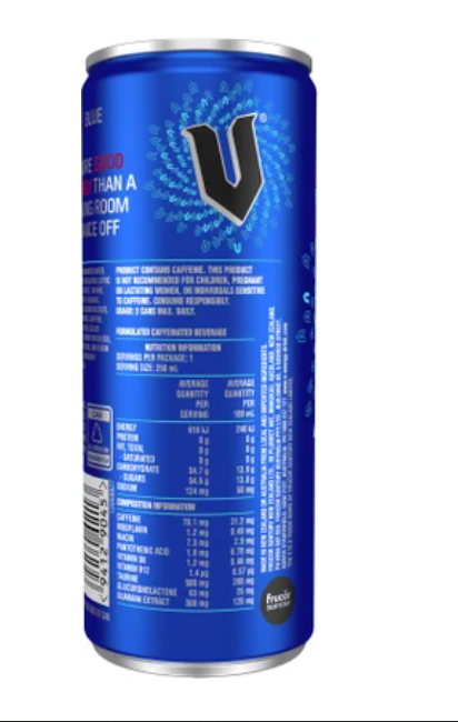 V Blue Guarana Energy Drink 250ml - Cafe Supply