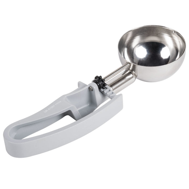 3 7/10-ounce disher with gray squeeze handle - Cafe Supply