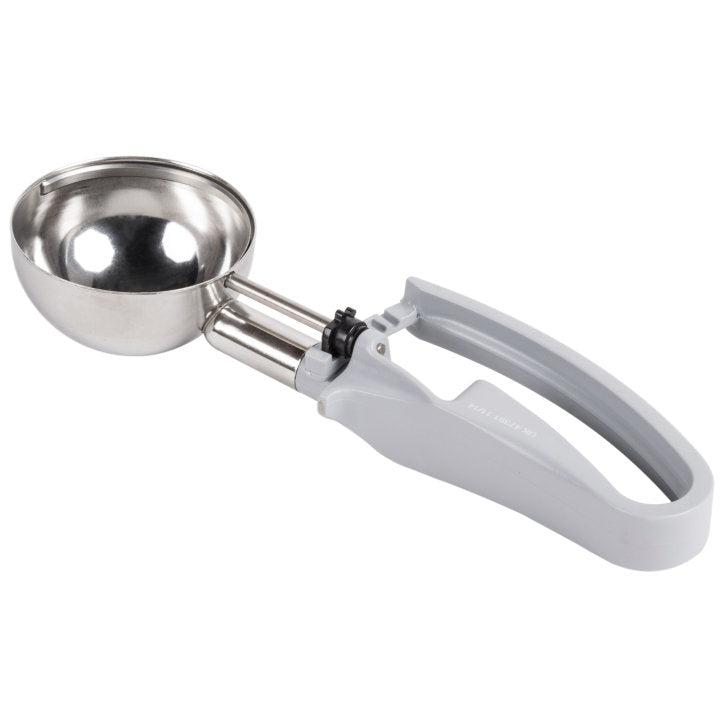 3 7/10-ounce disher with gray squeeze handle - Cafe Supply