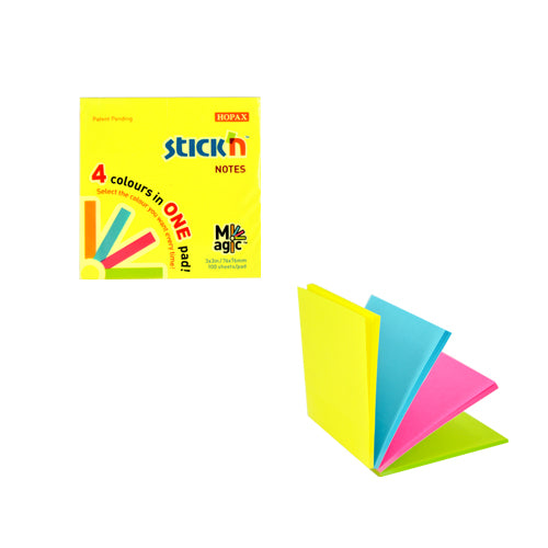 Stick'n Notes Magic Pad Neon 76x76mm 100 Sheets 4 Colours - Cafe Supply