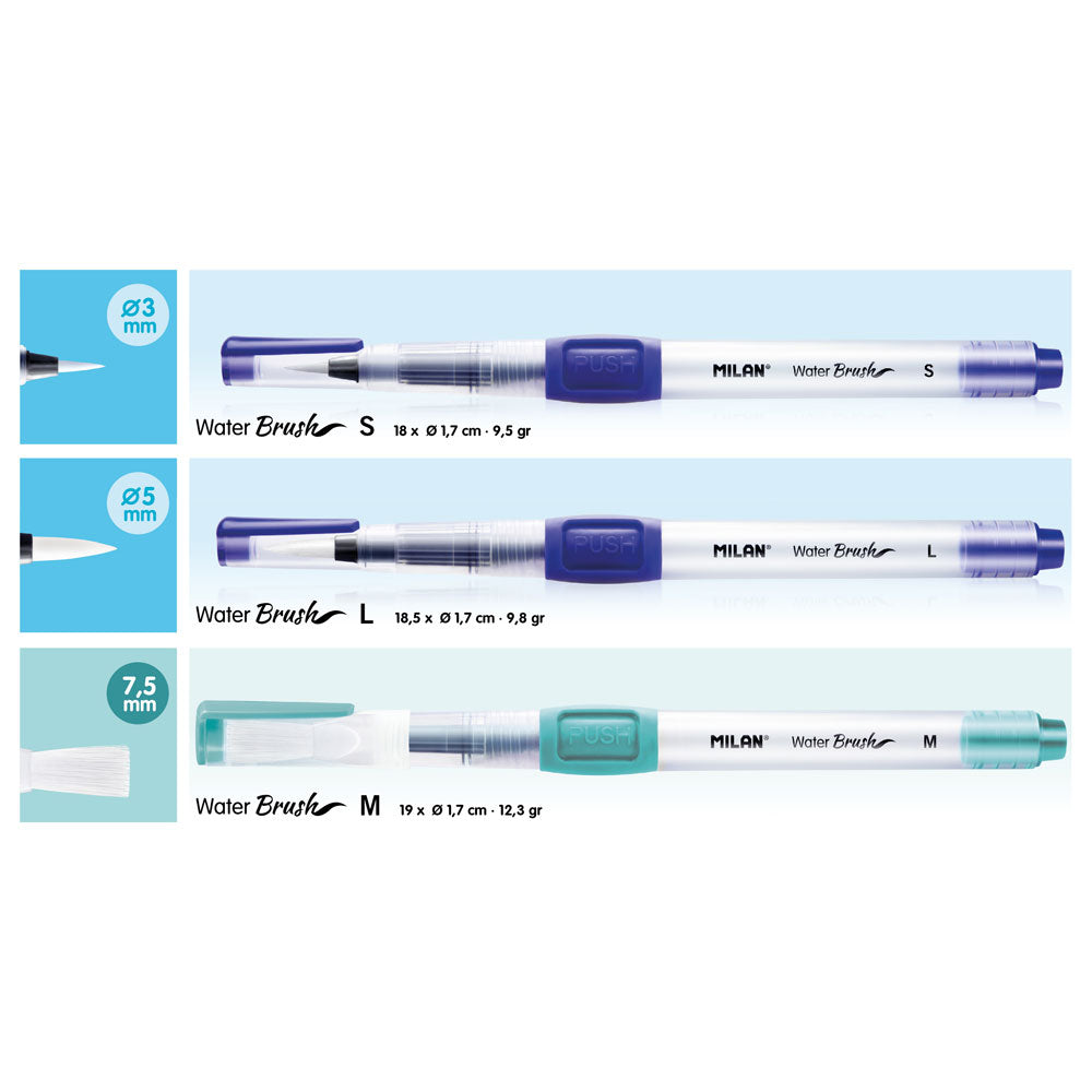 Milan Refillable Water Brush Set Pack 3 - Cafe Supply