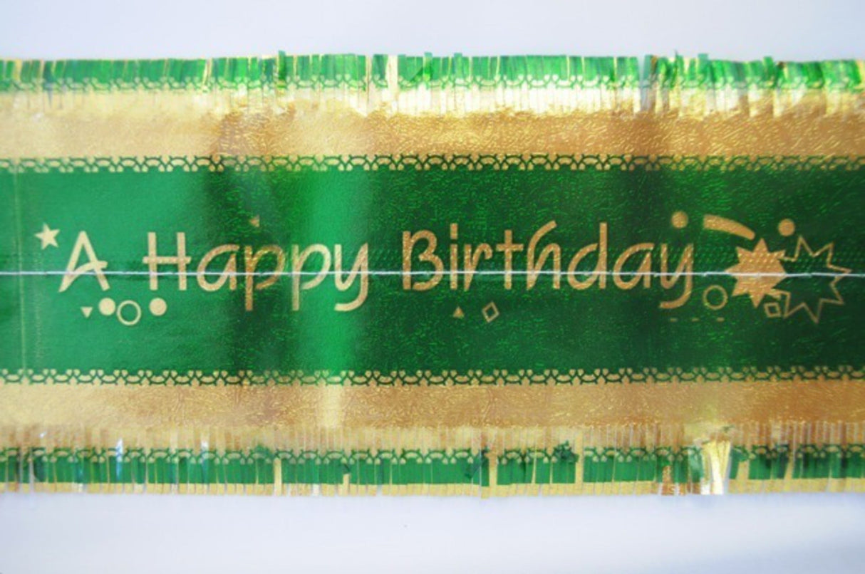 Happy Birthday Band 1m x 76mm wide Gold on Green - Cafe Supply