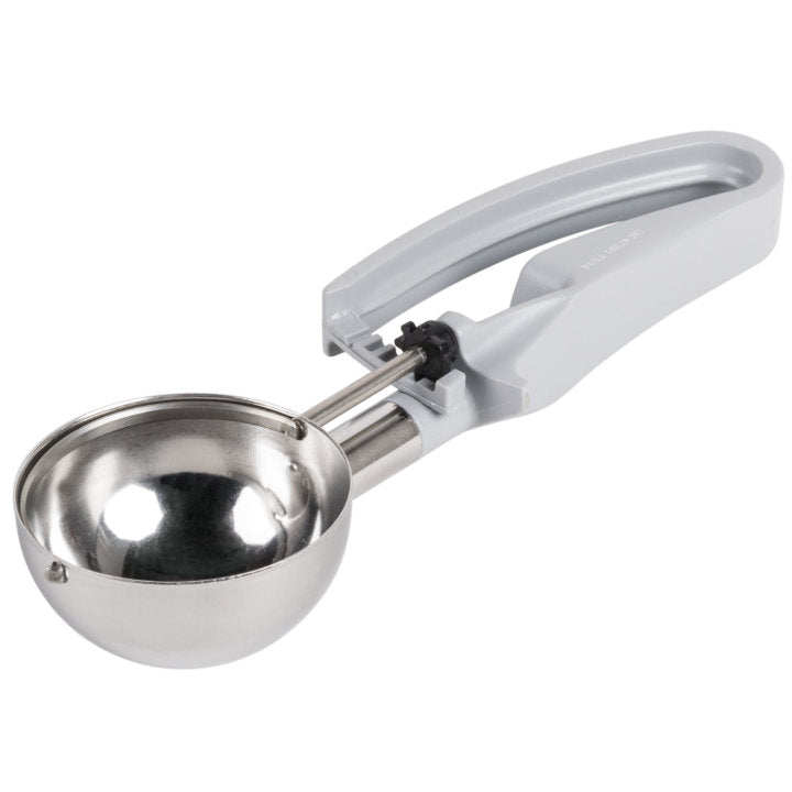 3 7/10-ounce disher with gray squeeze handle - Cafe Supply