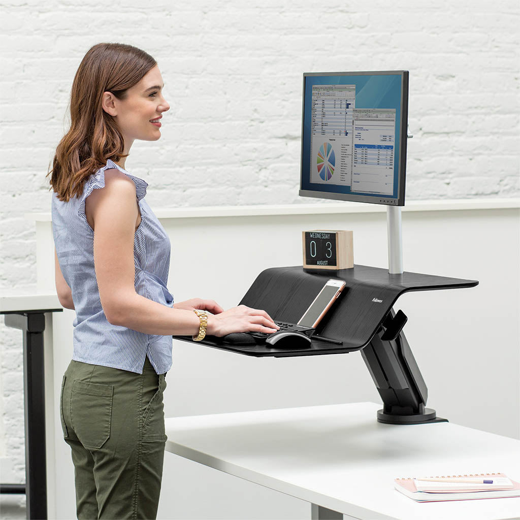 Fellowes Lotus RT Single Monitor Sit Stand Workstation Black - Cafe Supply