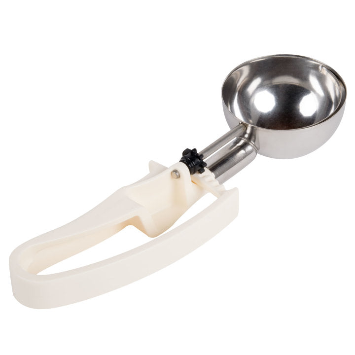 3 ⅕-ounce disher with ivory squeeze handle - Cafe Supply