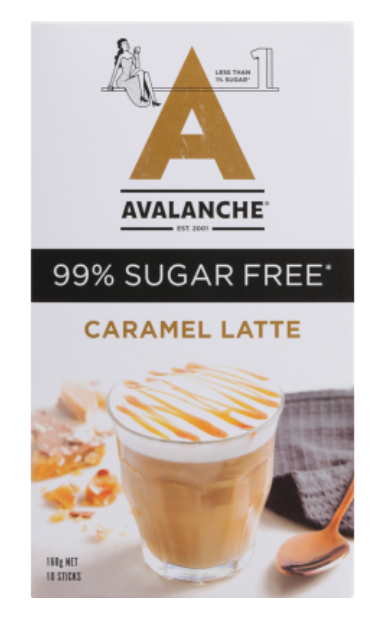 Avalanche 99% Sugar Free Caramel Latte Coffee Sticks 10 x 16g - Cafe Supply