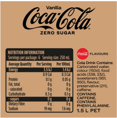 Coca-Cola Zero Sugar Vanilla Soft Drink 1.5l - Cafe Supply