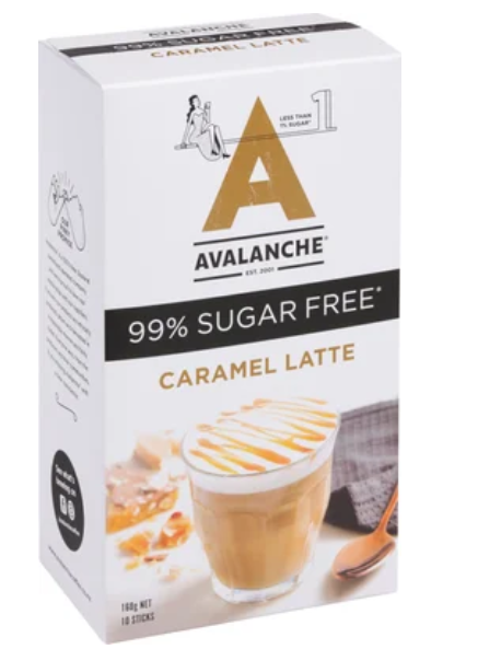 Avalanche 99% Sugar Free Caramel Latte Coffee Sticks 10 x 16g - Cafe Supply