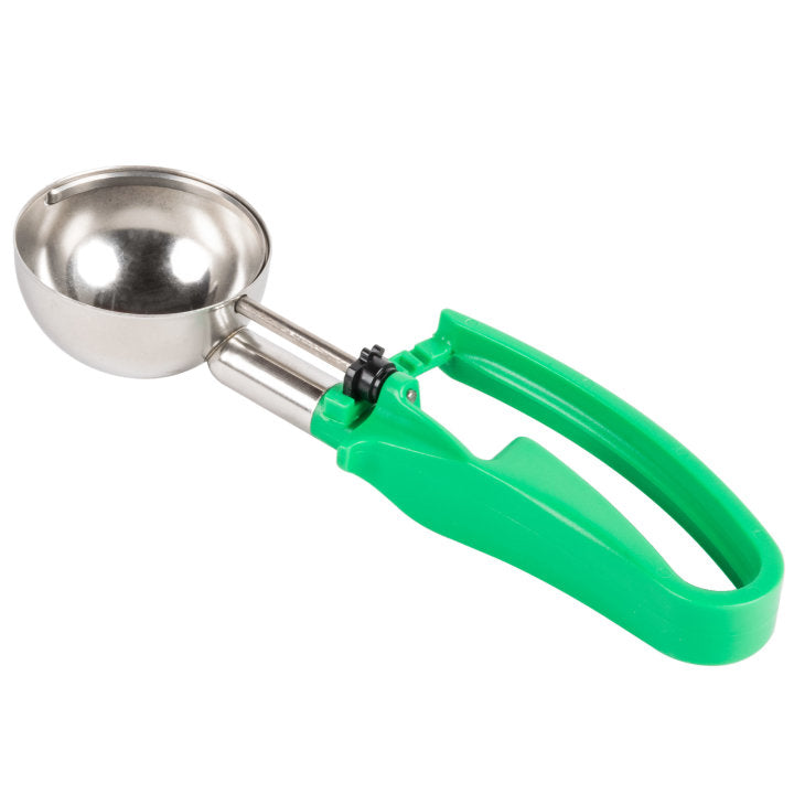 2 ⅘-ounce disher with green squeeze handle - Cafe Supply