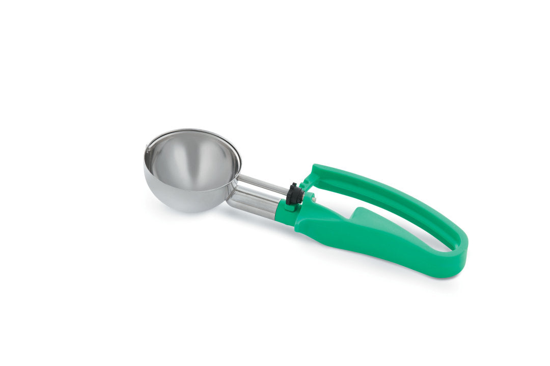 2 ⅘-ounce disher with green squeeze handle - Cafe Supply
