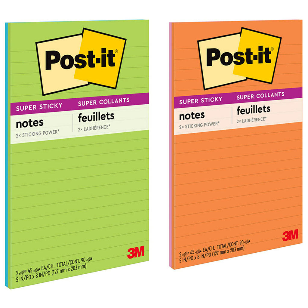 Post-it Super Sticky Lined Notes 5845-SS 127x203mm Energy (Rio), Pack of 2 - Cafe Supply