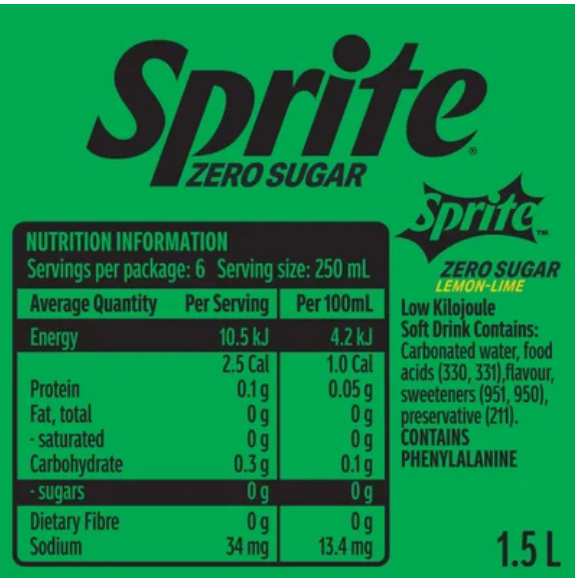 Sprite Zero Sugar Natural Flavour Soft Drink 1.5l - Cafe Supply