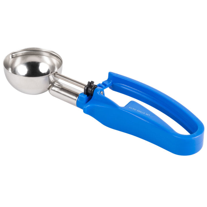 2-ounce disher with royal blue squeeze handle - Cafe Supply