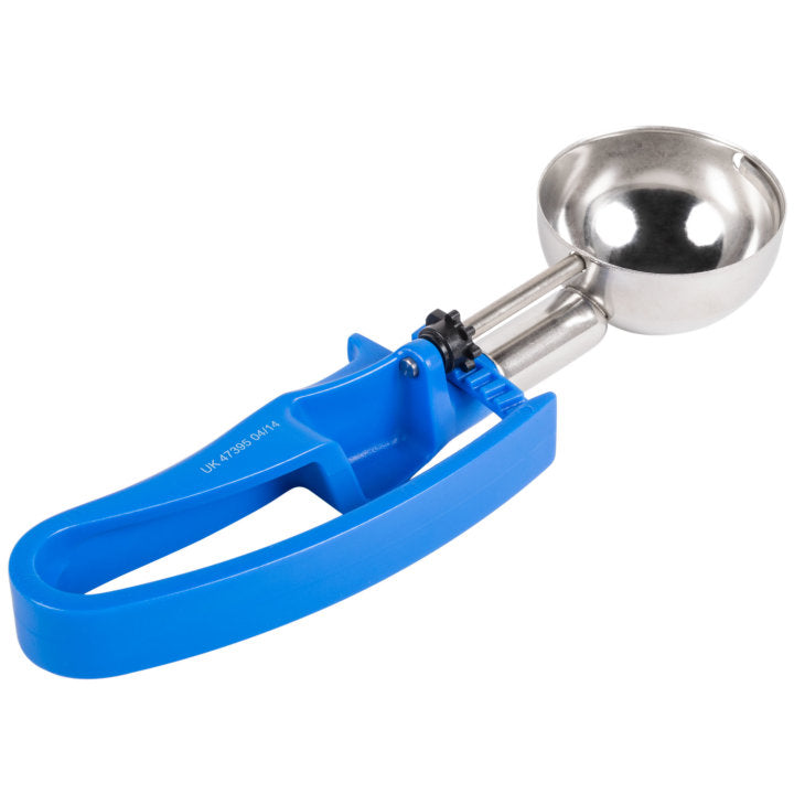 2-ounce disher with royal blue squeeze handle - Cafe Supply