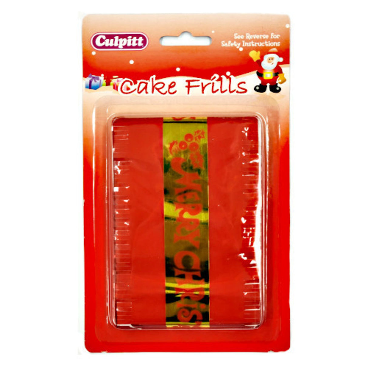 Gold Merry Xmas Cake Frill on Red (914mm , 83mm width) - Cafe Supply