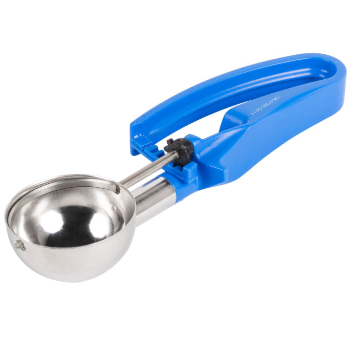 2-ounce disher with royal blue squeeze handle - Cafe Supply