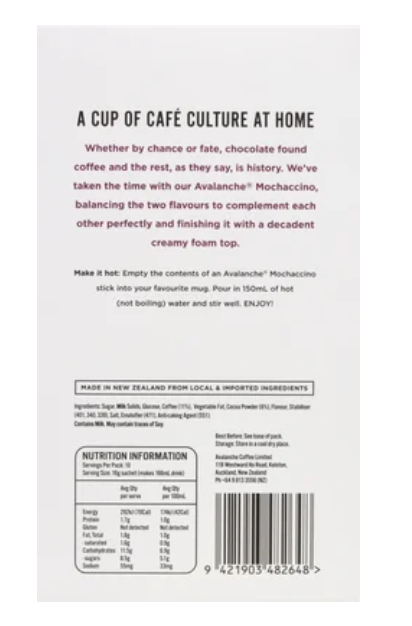 Avalanche Mochaccino Coffee Sticks 10 x 16g - Cafe Supply