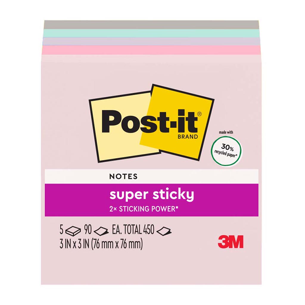Post-it Rec Super Sticky Notes 654-5SSNRP 76x76mm Wanderlust (Bali), Pack of 5 - Cafe Supply