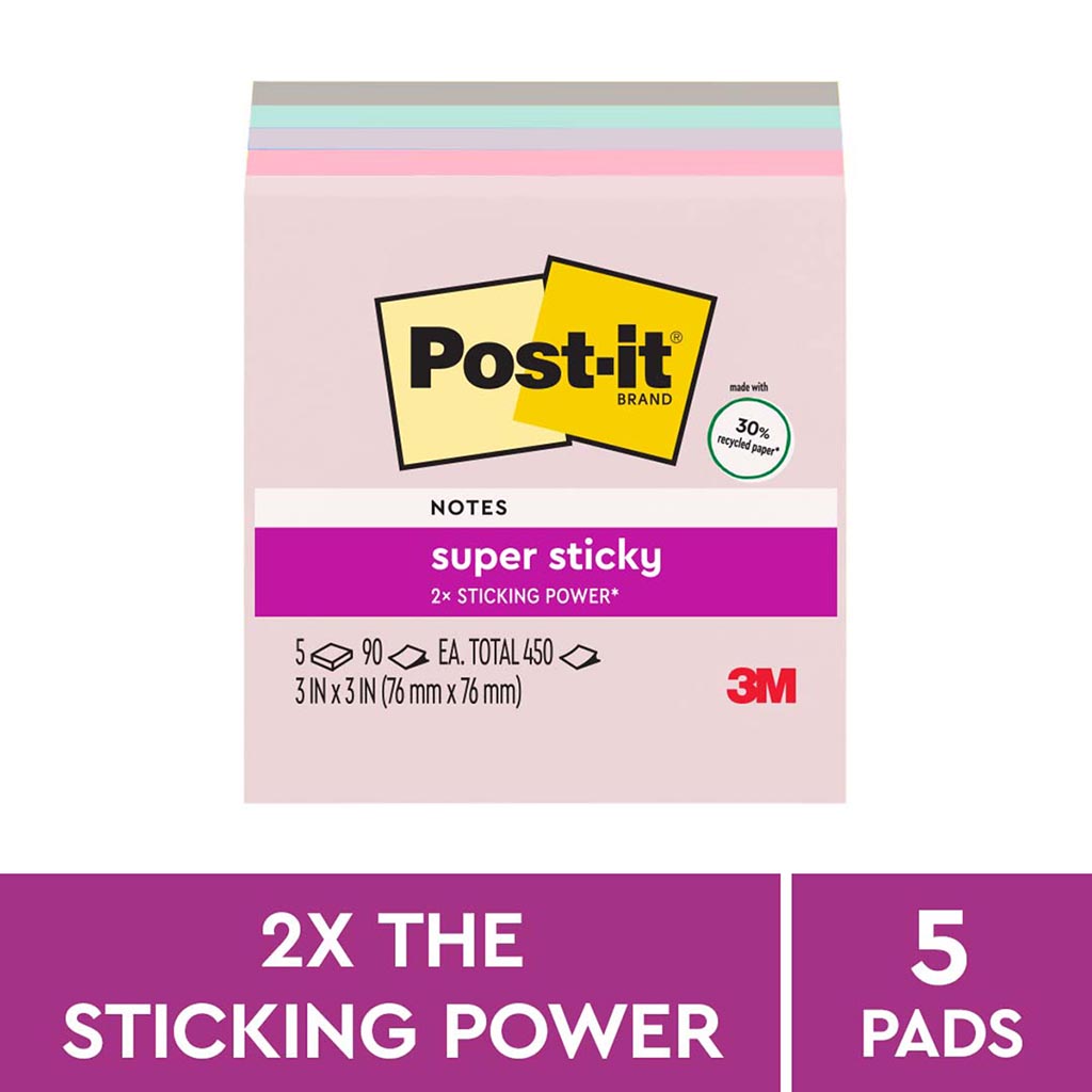 Post-it Rec Super Sticky Notes 654-5SSNRP 76x76mm Wanderlust (Bali), Pack of 5 - Cafe Supply